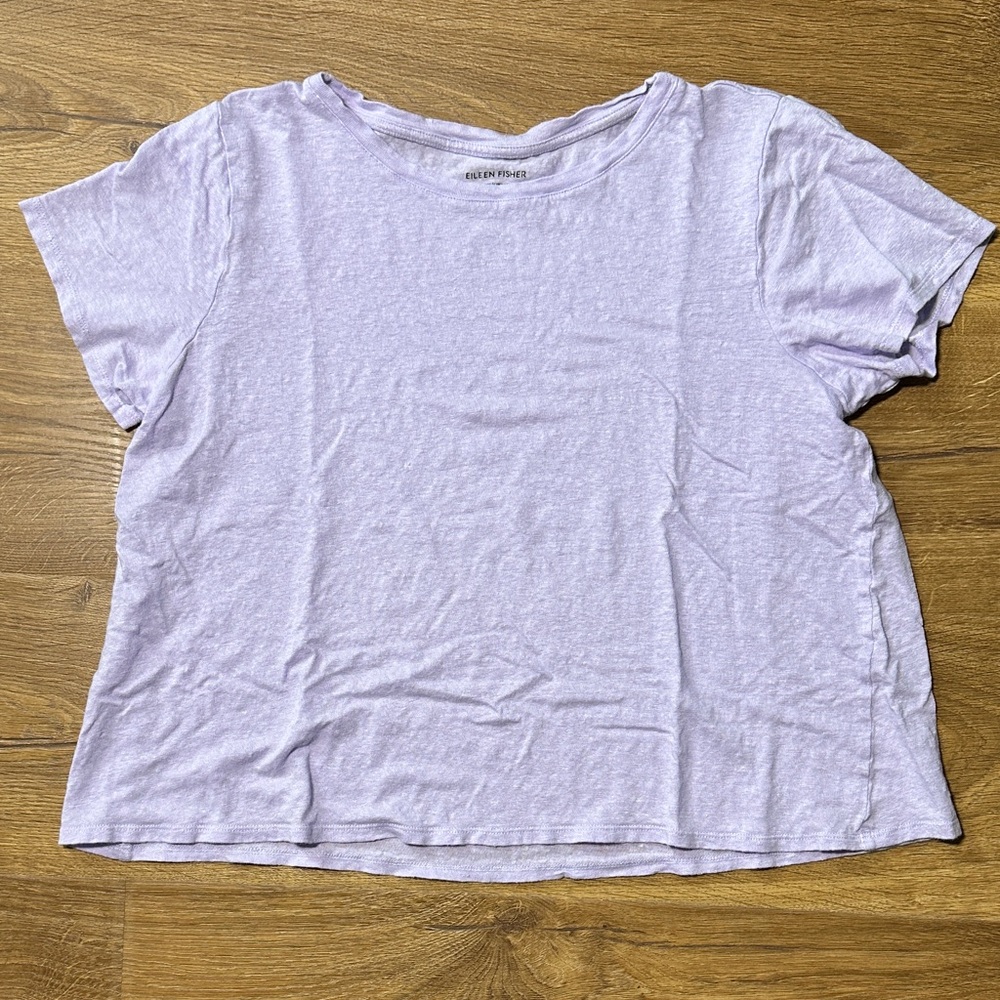 Eileen Fisher Light Purple Linen Short Sleeve Tee Size XXS